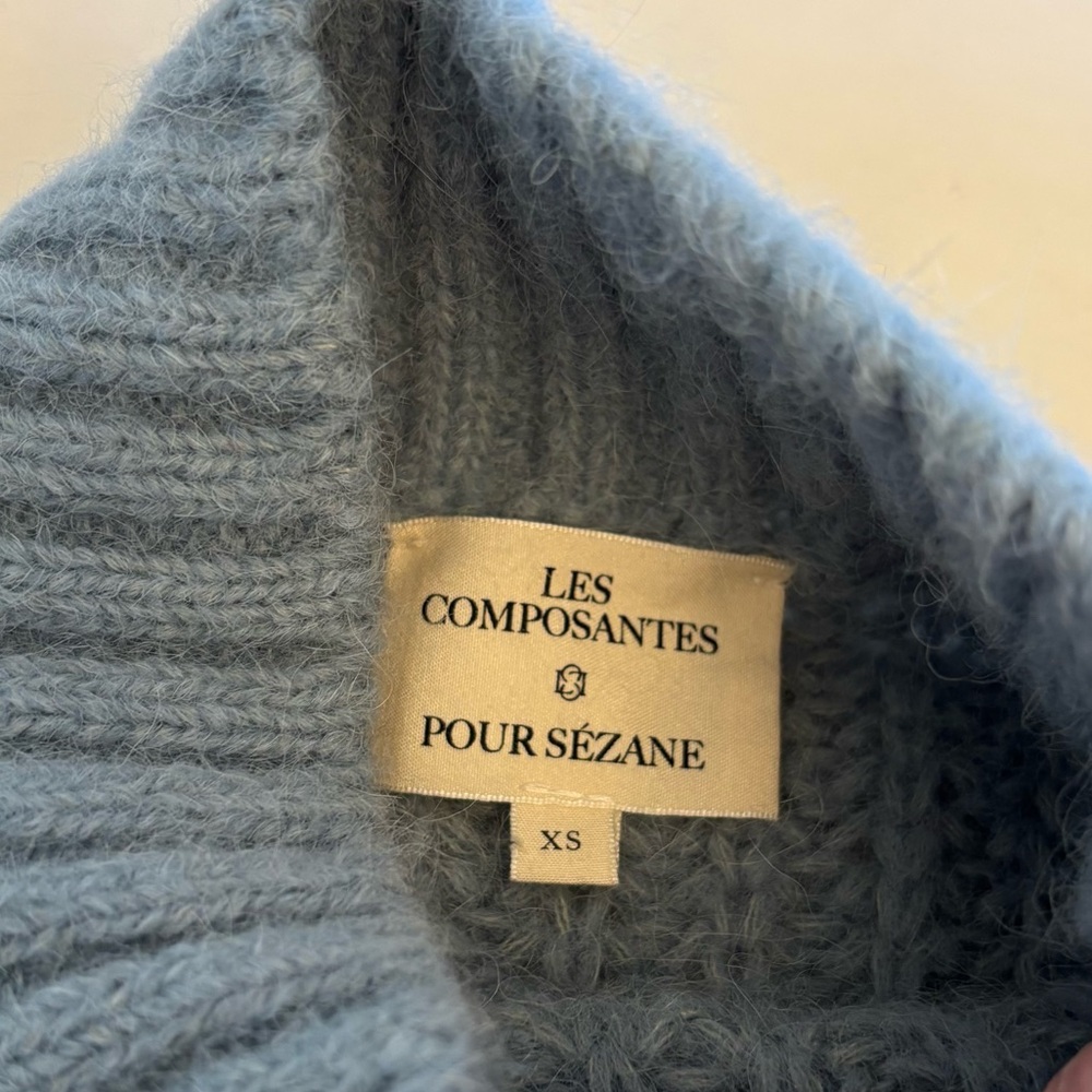 Sezane Josepha Sweater Wool Alpaca Mock Neck Chunky Knit Ribbed Frosted Blue XS - Picture 7 of 13